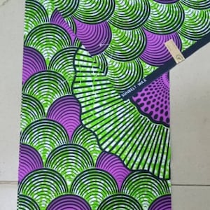 African Cotton Fabric/100% quality wax/ Green and purple African Fabric