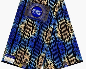 African Print Cotton Fabric: Blue & Gold