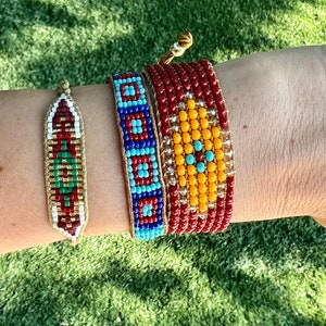 Miyuki festival bracelet, beaded woven bracelet, adjustable ethnic armband, unique bead woven bracelet