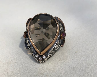 Quartz Sterling Silver Ring, Smoky quartz sterling silver ring, smoky quartz ring