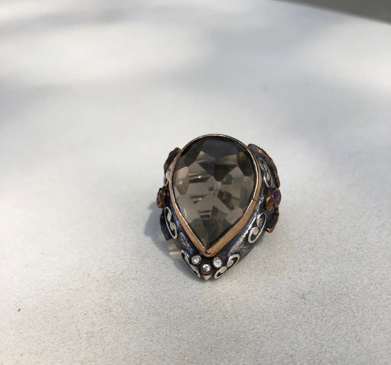 Quartz Sterling Silver Ring, Smoky quartz sterling silver ring, smoky quartz ring