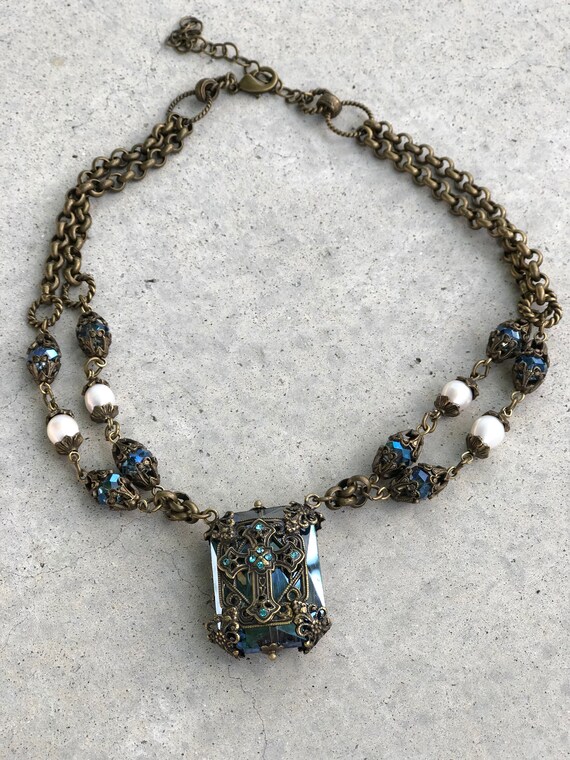 Collana Donna Con Ciondolo Croce Grande Martellata, Gioielli Vintage Audaci, Catena Spessa Regalo Per Lei