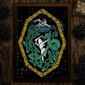 Beowulf Vs Breca - Traditional Knotwork Art