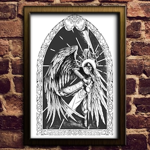 Archangel Saint Michael - Christian Art - Pencil Drawing Print