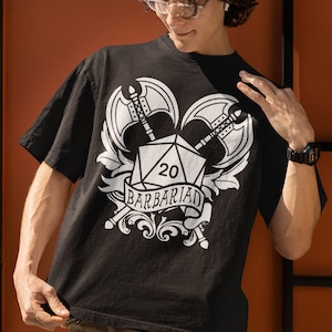 Dungeons and Dragons Barbarian Class T-Shirt | Black & White D20 Dice Design | Perfect Gift for RPG Gamers