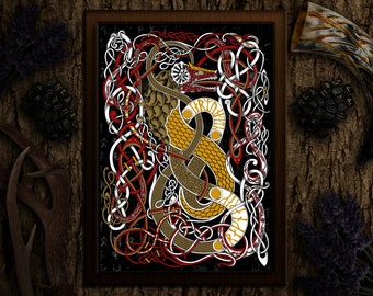 Jormungandr - The Midgard Serpent - Coloured Traditional Norse Knot-work Art