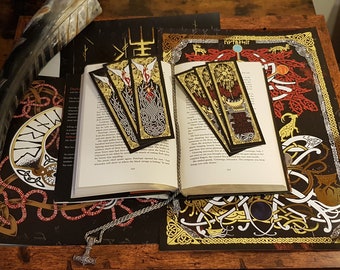 Ragnar and Death of Ragnar Gold Foil Double-Sided Bookmark - Norse, Nordic, Viking, Valhalla