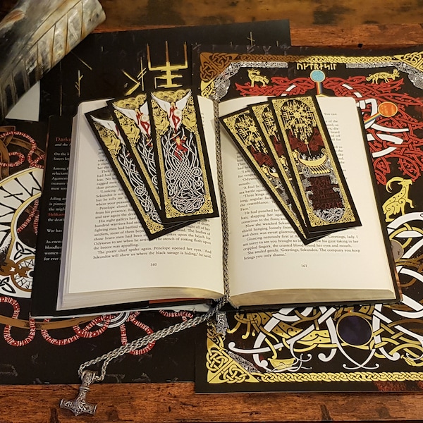 Ragnar and Death of Ragnar Gold Foil Double-Sided Bookmark - Norse, Nordic, Viking, Valhalla