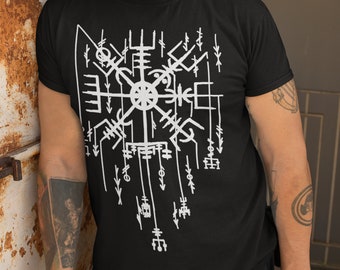 Wayfinder's Mark: Viking Compass T-shirt - Norse Viking Clothing - Black and White Design on Front