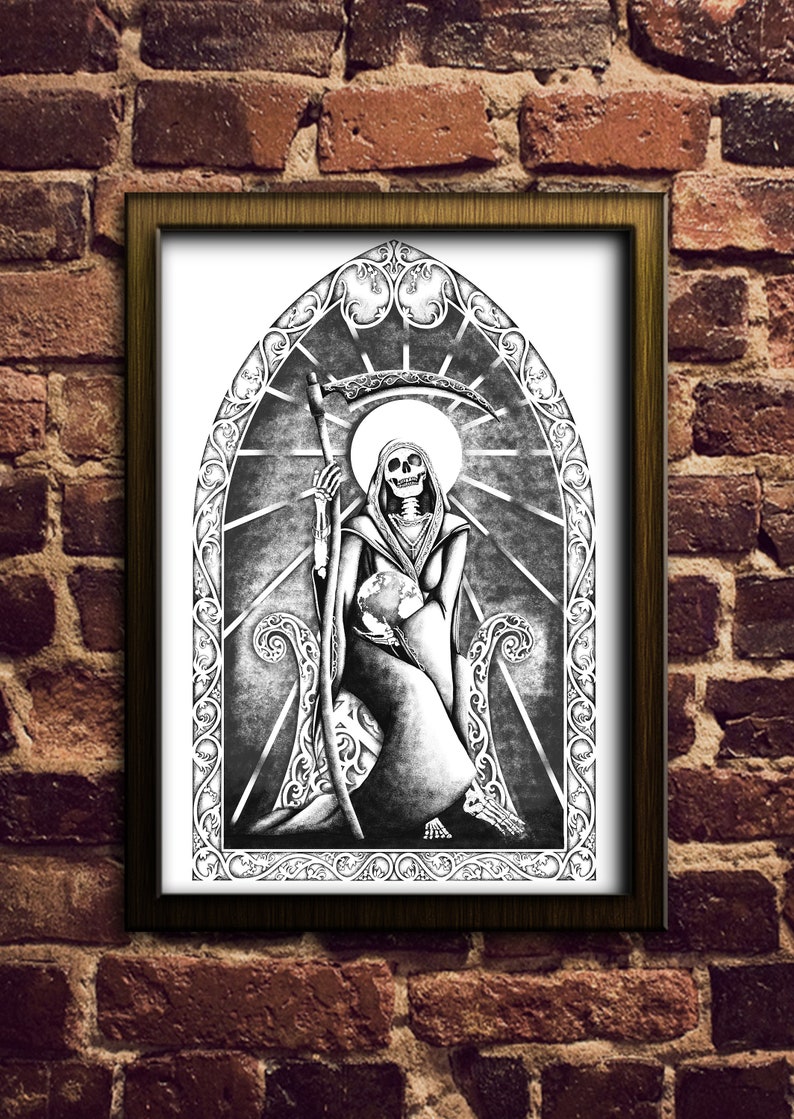 Santa Muerte Christian Art Pencil Drawing Print Etsy UK
