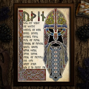 Knotwork Odin - Norse Celtic - Inspired by Book of Kells - Coloured