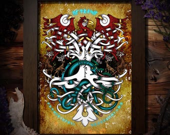 Yggdrasil Gift, Yggdrasil Artwork, Tree of Life, Norse Mythology, Nidhogg Art, Pagan Home Decor, Pagan Wall Art, Yggdrasil Altar Piece