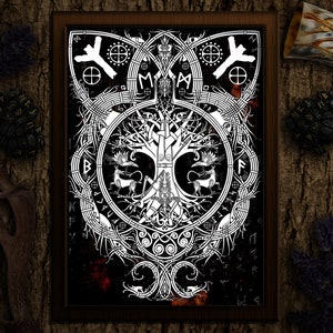 Odin Learning the Runes Print - Inspirado en el arte nórdico tradicional