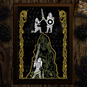 Beowulf Vs Grendel&#39;s Mother - Traditional Knotwork Art
