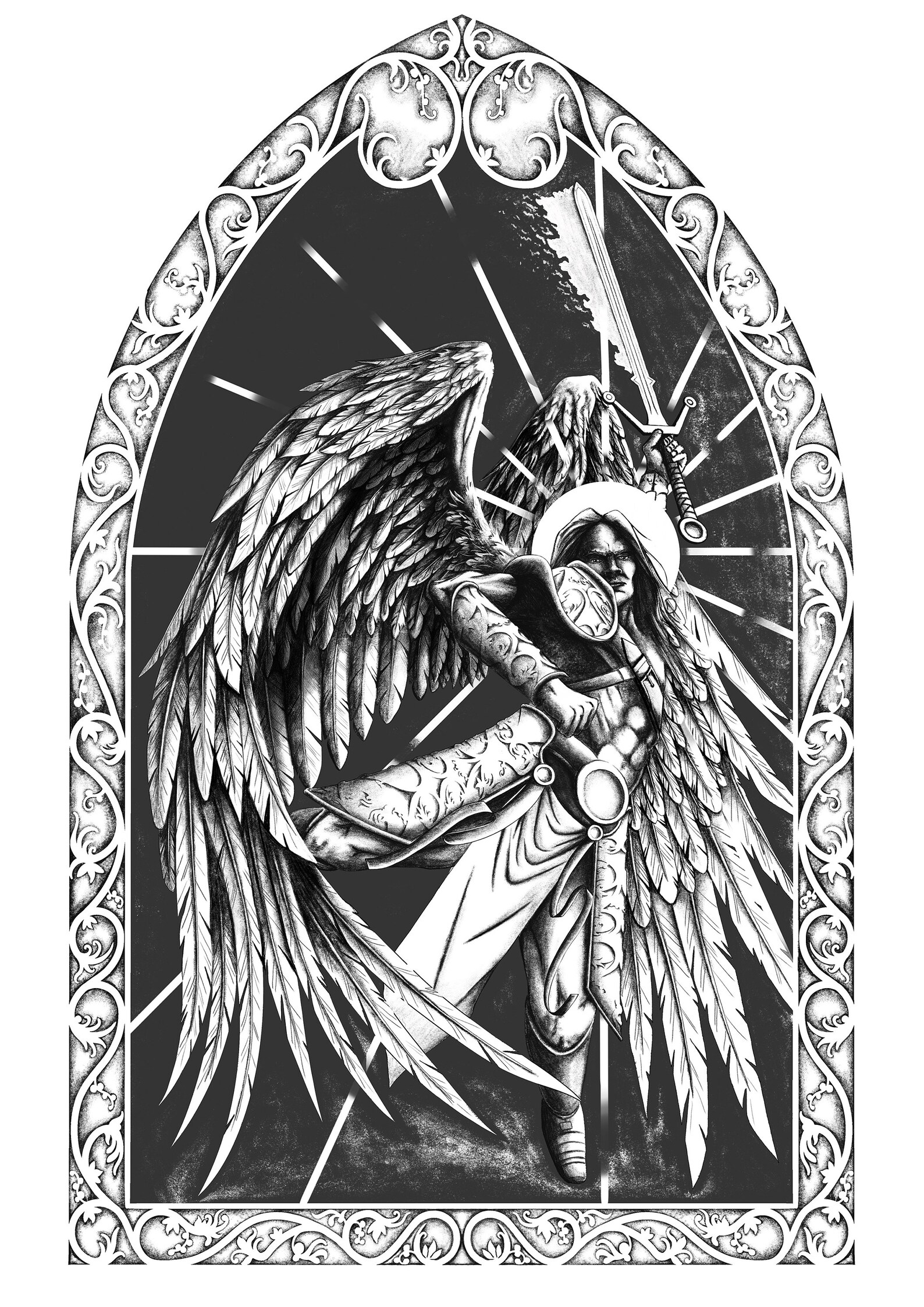 Archangel Saint Michael Christian Art Pencil Drawing Print Etsy