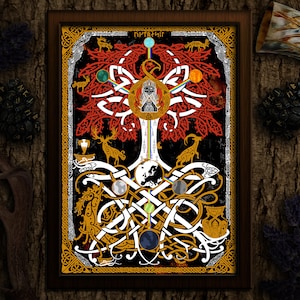 Yggdrasil and Creatures - Traditional Knotwork Art Coloured - Norse Mythology - Digital Download - A7, A6, A5, A4, A3, A2, A1, A0