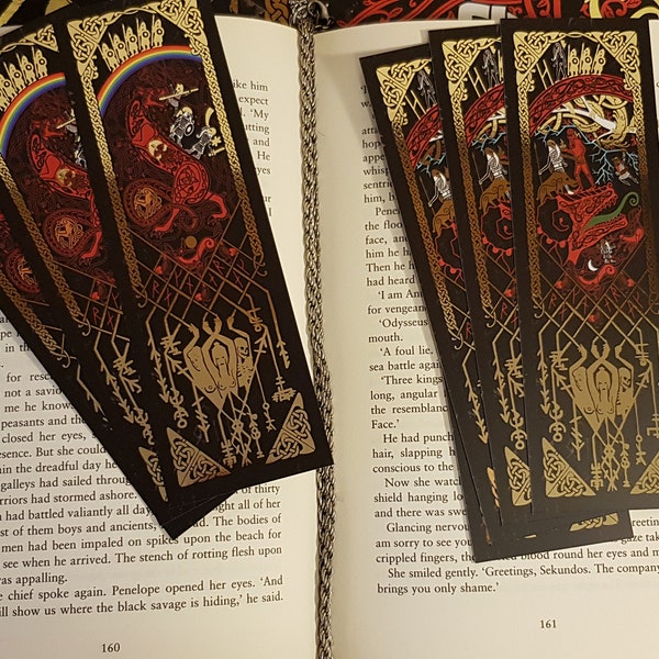 Ragnarok Gold Foil Double-Sided Bookmark - Norse, Nordic, Viking, Valhalla