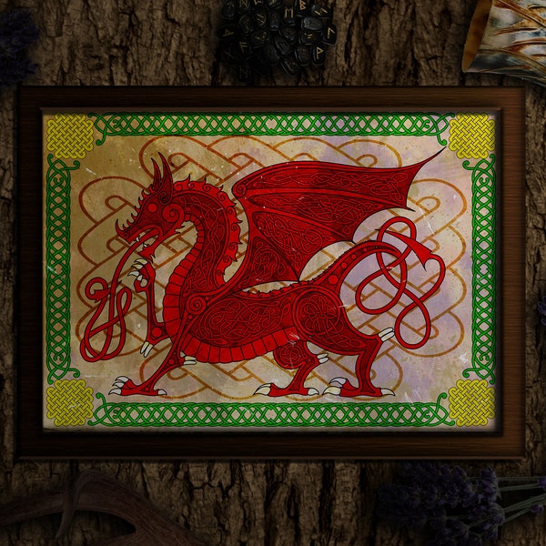 Welsh Dragon - Y Ddraig Goch - Celtic Knotwork