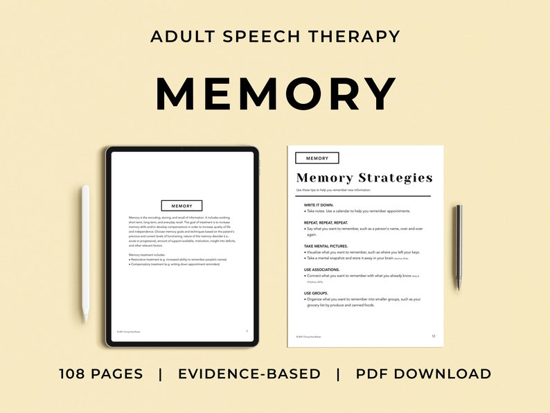 Memory Pack PDF Patient Handouts Worksheets Materials