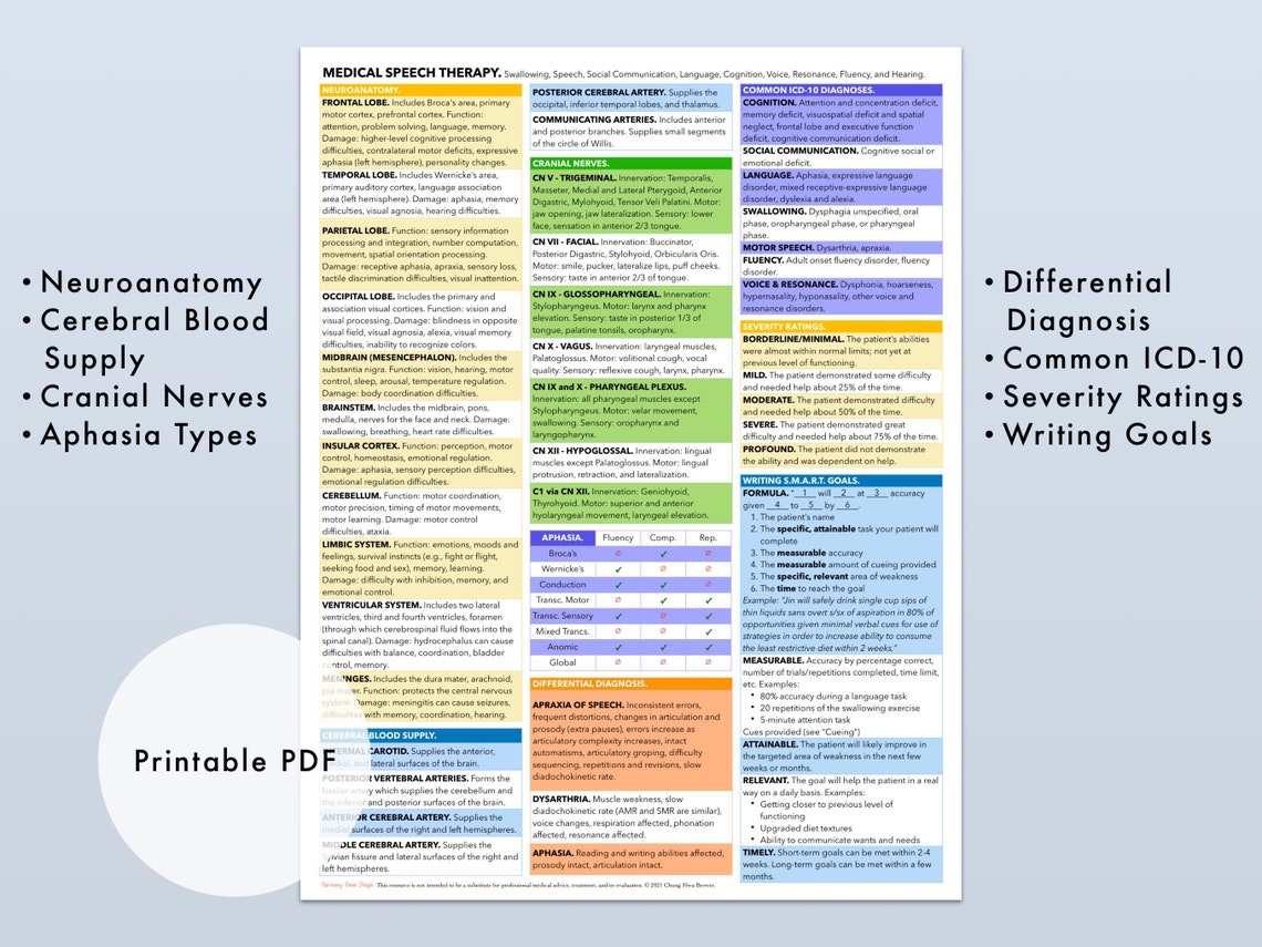 Medical SLP Reference Chart Instant Download Adult Speech | Etsy