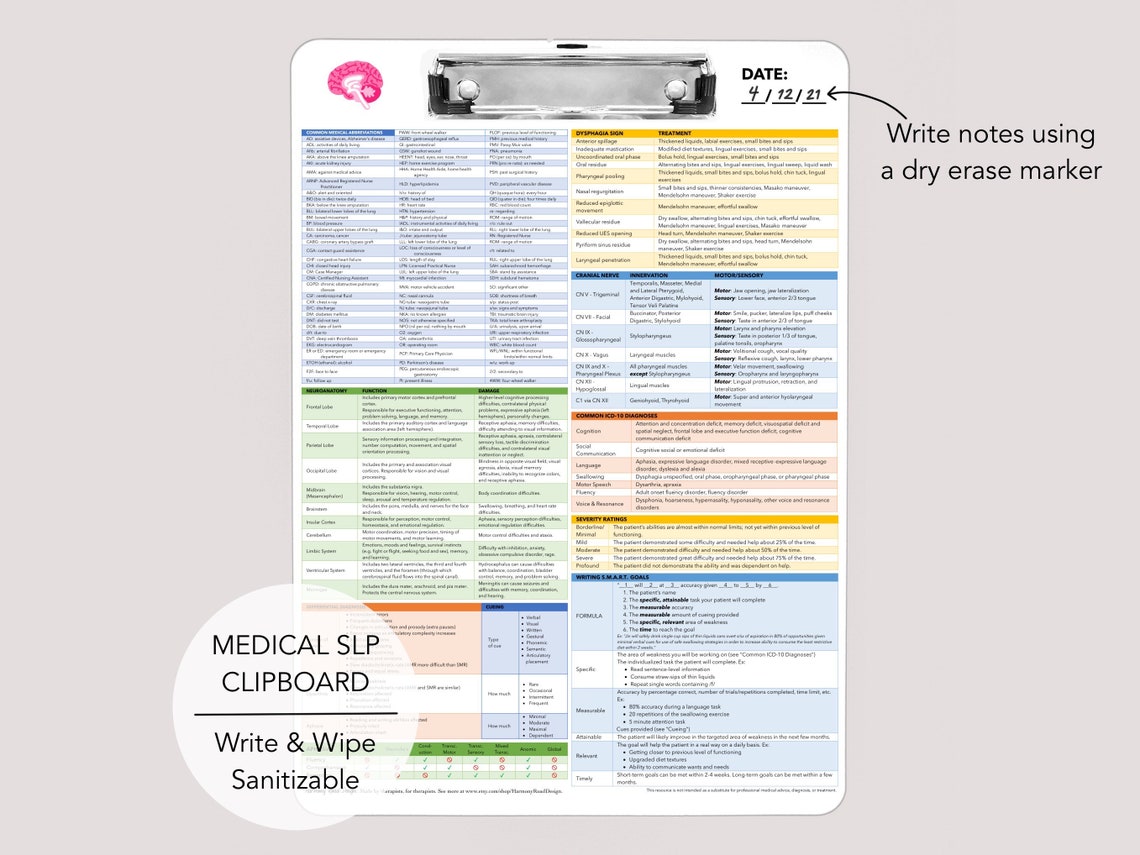 Speech Therapy Reference Clipboard Illustrated medical SLP image 0