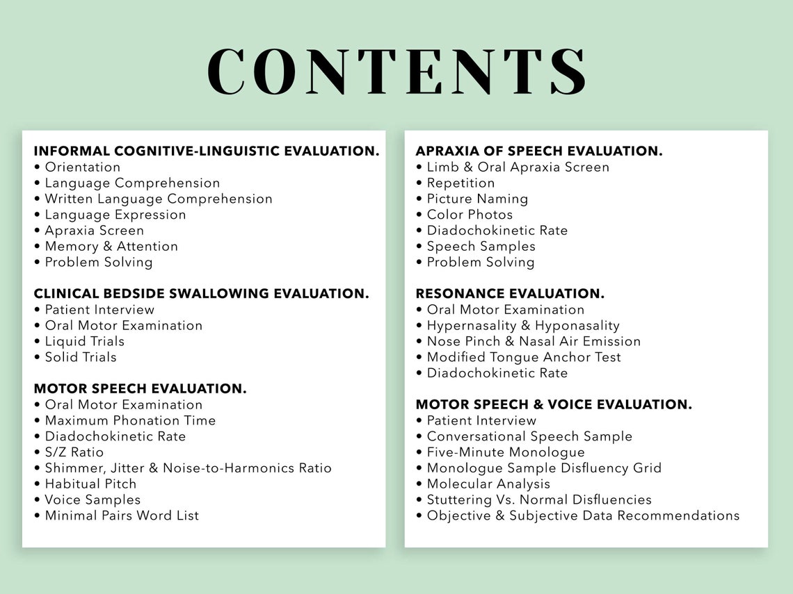 SLP Assessment Forms 6 Adult Evaluation Templates Aphasia Etsy