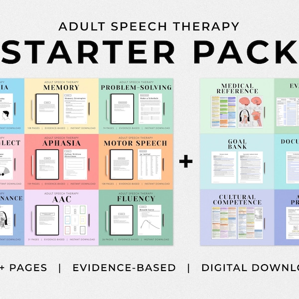 Adult Speech Therapy STARTER PACK, Speech-Language pathologist, SLP, Speech Therapy, Goal Bank, templates, materials, aphasia, dysphagia