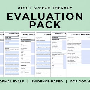 SLP Assessment Forms, 6 Adult Evaluation Templates, aphasia, dysphagia, PDF, Home Health SNF, Cognition, Apraxia, Speech therapy materials
