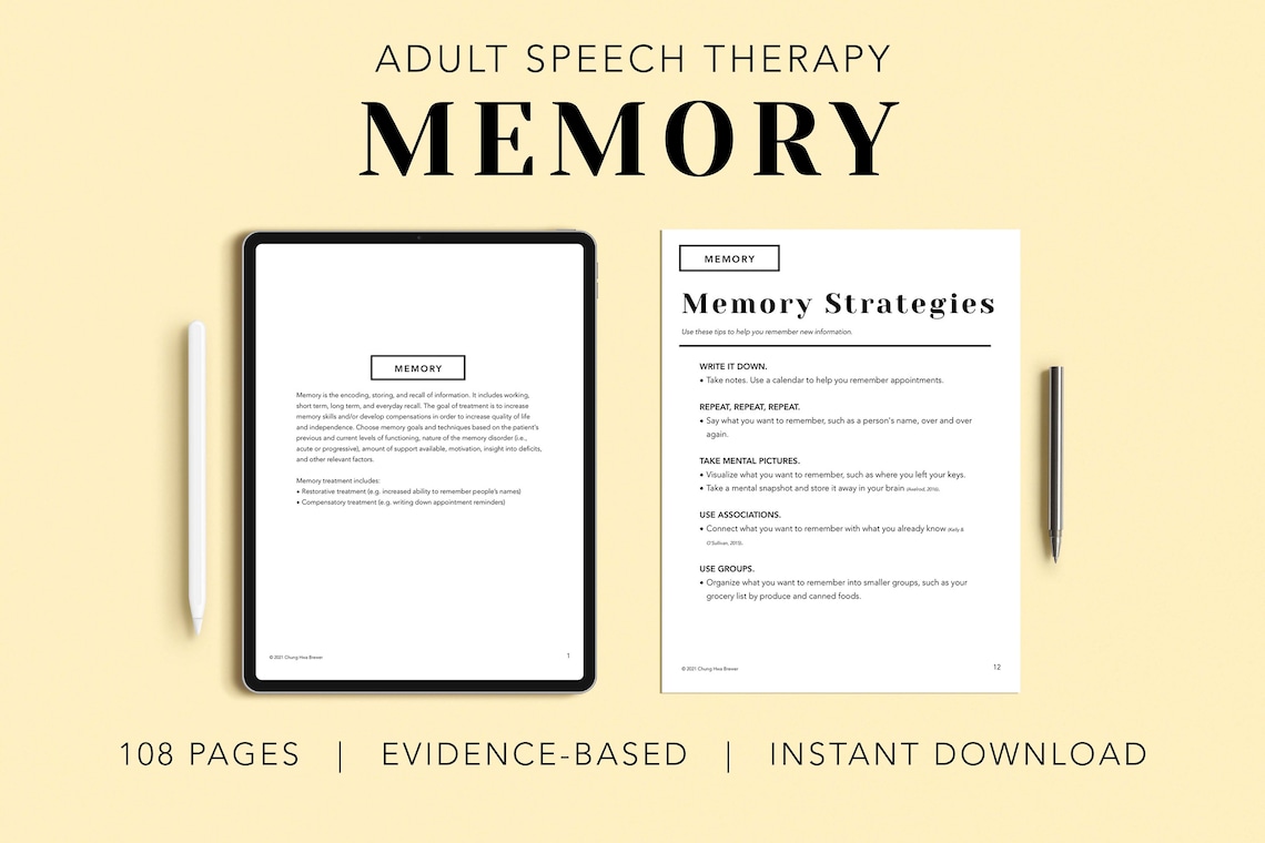 Memory Pack PDF Patient Handouts Worksheets Resources image 0