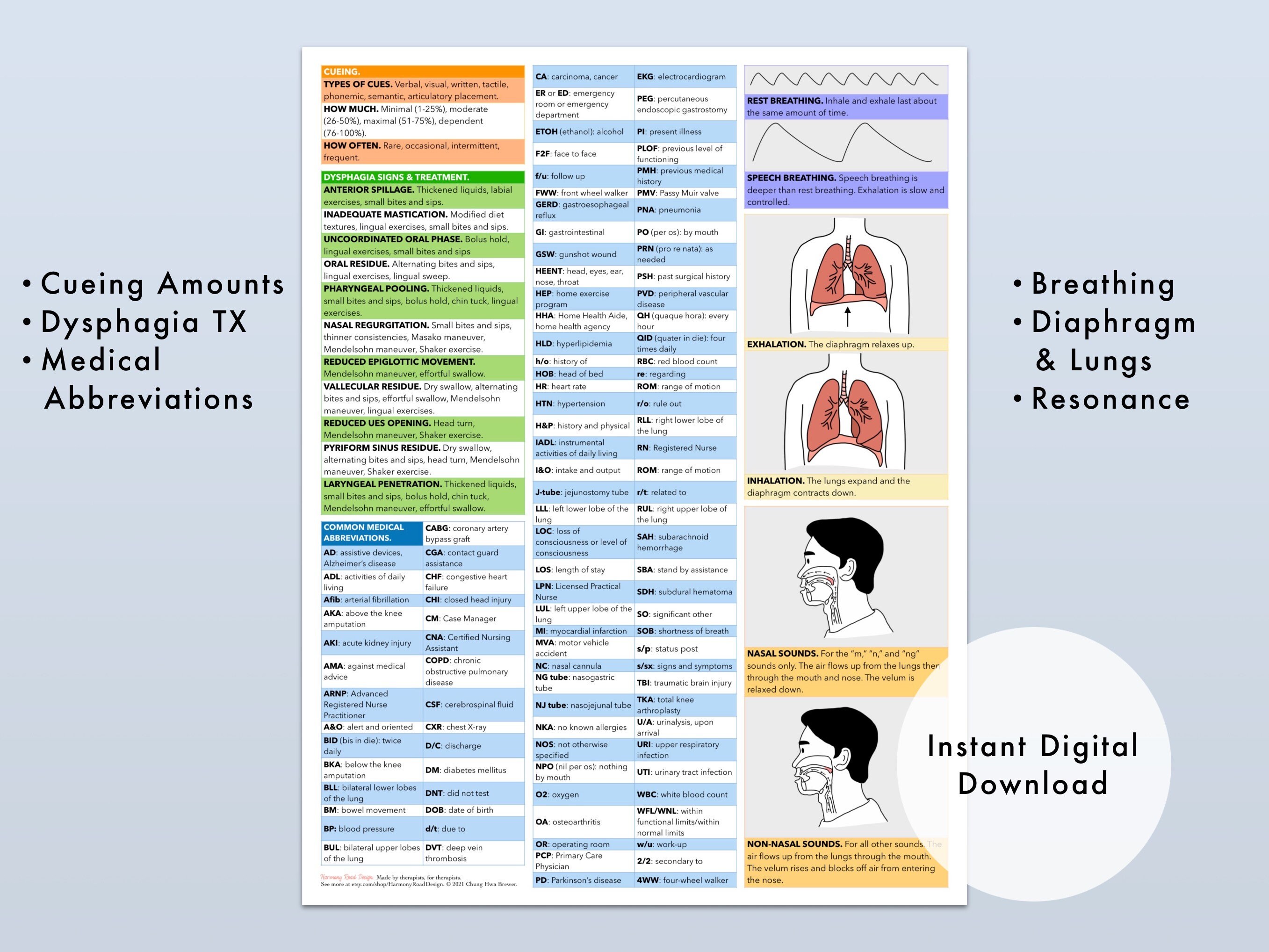 Medical SLP Reference Chart Instant Download Adult Speech | Etsy