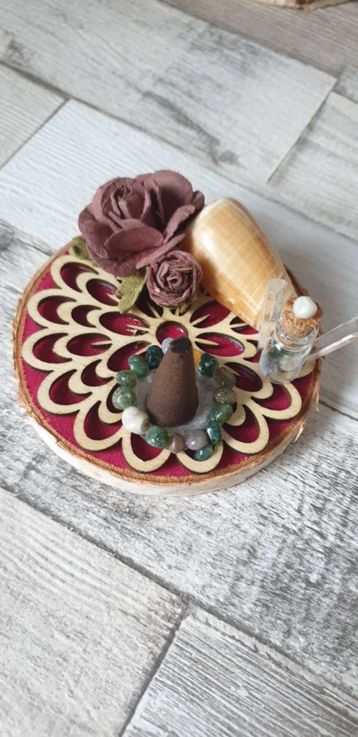 Shell and crystal incense cone holder Etsy