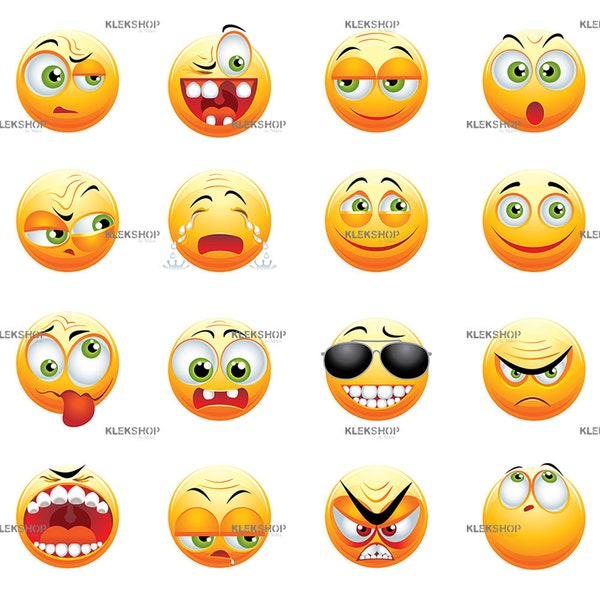 Emoji Yellow Funny Collection Clip Art/Emoticons Set/Digital file/Editable Vector PDF and EPS + PNG, svg, dxf, jpeg Files, Instant Download