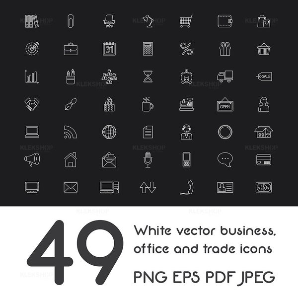 White Business,Office and Trade Icons Collection/Icon Set/Personal and Commercial Use/Editable Vector EPS+High Quality PNG and PDF FIles