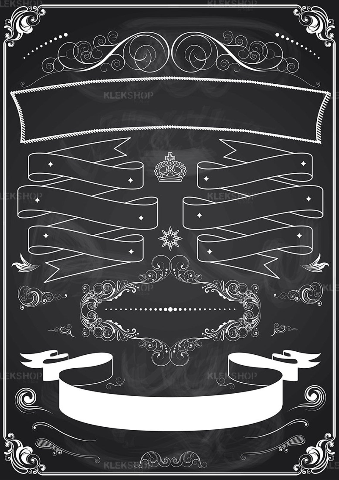 Chalkboard Frames Banners Elements White Set Chalk Etsy