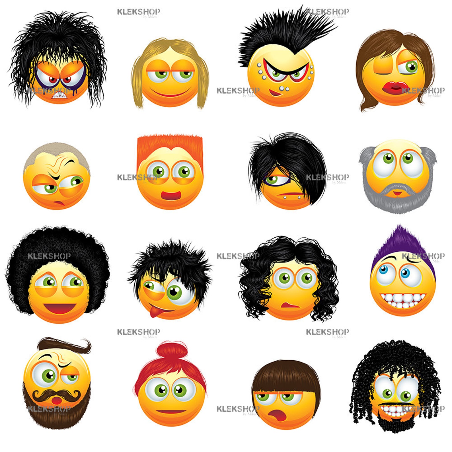 Emoji Hairstyle Funny Collection Clip Art/Emoticons Etsy.de