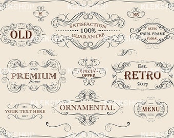 Vector Clipart Frames Set,Digital Frames, Borders Clip Art,Digital Labels,Ornate frames,Swirls and Decorative frames,Wedding frames,PNG file