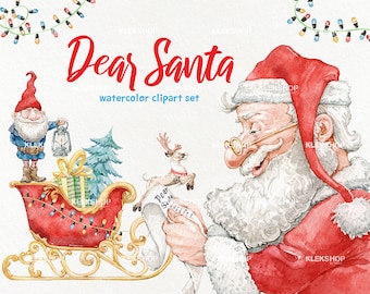 Christmas clipart,Watercolor clipart,Santa Claus Watercolor Clip art,Christmas gift,Christmas clip art,Holidays clipart,Christmas watercolor