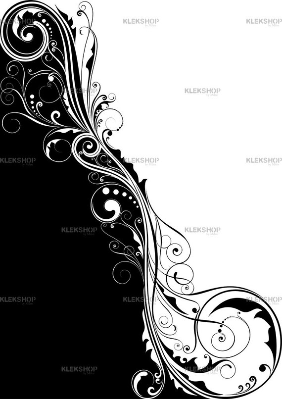 Download Ornamental Black Floral Corner Design Wall Decor Swirl Etsy