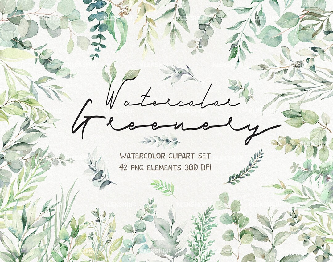Watercolor Greenery Clipart, Forest Leaves Clipart Branches Leaf Stems ...