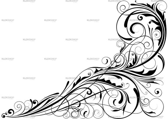Download Ornamental Floral Corner Abstract Design Wall Decor Swirl Etsy