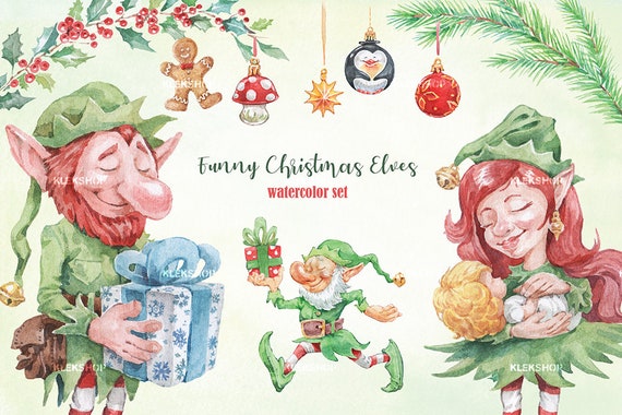 Weihnachten Clipart Aquarell Clipart Lustige Etsy