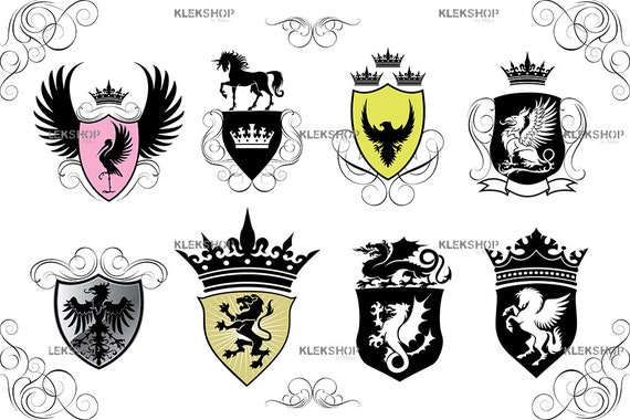 Heraldry Emblem Logo Clip Artcoat Of Arms Set Of 14royal Etsy