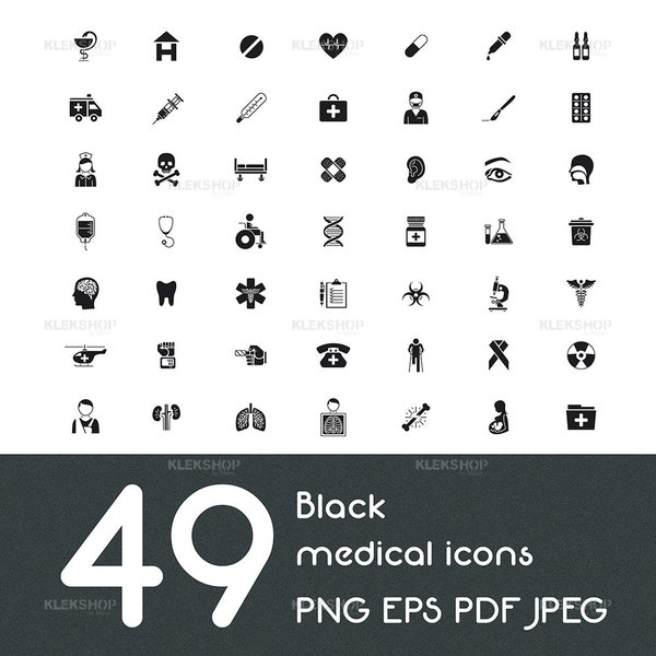 Black Medical Icons Collection/Digital File/Icon Set/Personalisierte und kommerzielle Nutzung/Bearbeitbarer Vektor EPS+Hochwertige PNG und PDF FIles