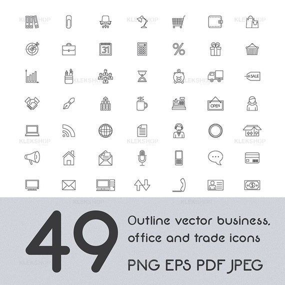 Outline Businessoffice And Trade Icons Collection Icon Etsy