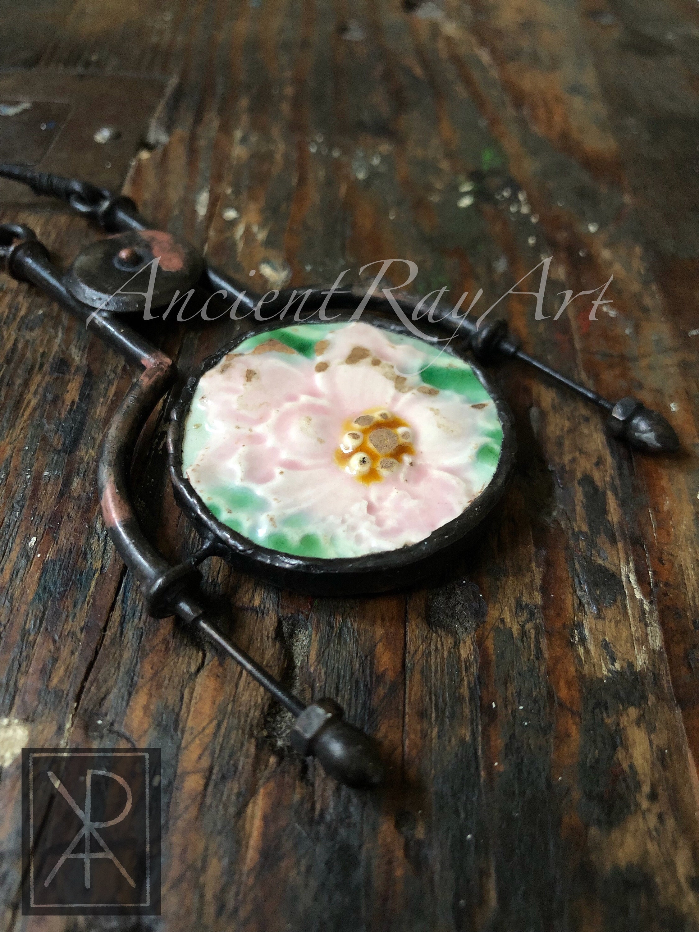 The Wind Flower  Unique handmade artisan pendant  antique faience pendant  ancient time unique necklace