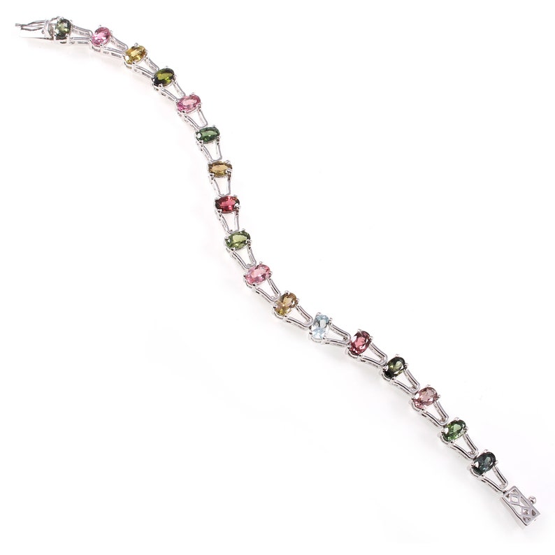 Natural Tourmaline 925 Sterling Silver bracelate wedding giftnew year giftthanks givinggood fortunevintage