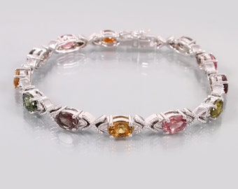 Natural Tourmaline 925 Sterling Silver bracelate wedding giftnew year giftthanks givinggood fortunevintage