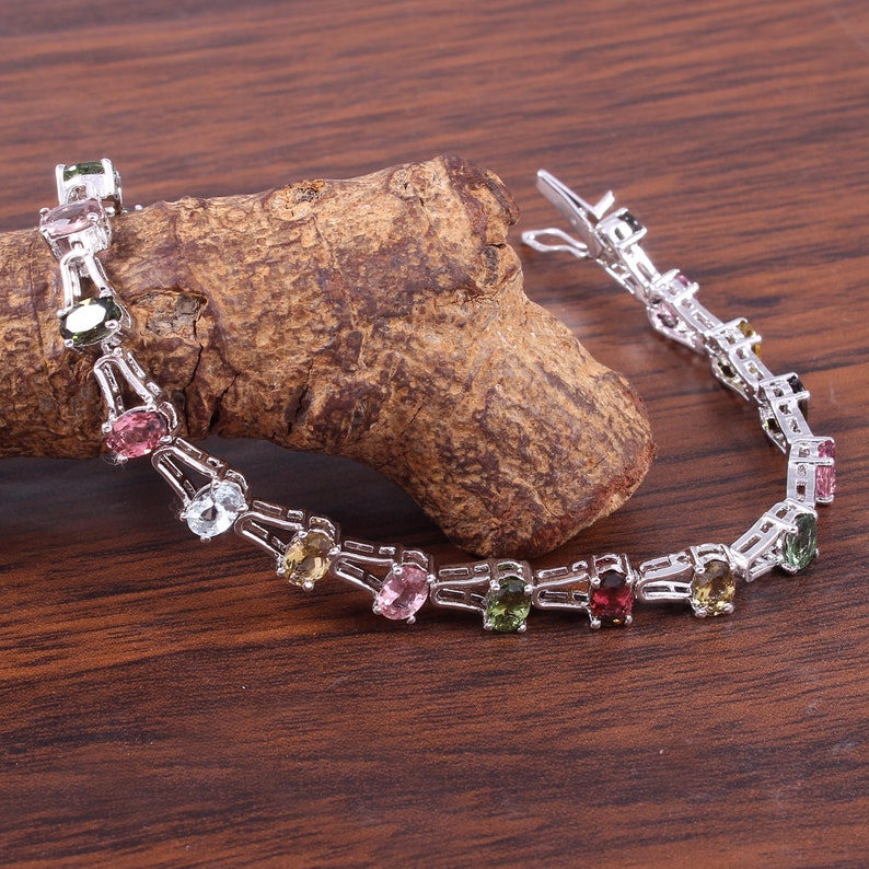 Natural Tourmaline 925 Sterling Silver bracelate wedding giftnew year giftthanks givinggood fortunevintage