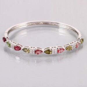 Natural Tourmaline 925 Sterling Silver bracelate wedding giftnew year giftthanks givinggood fortunevintage