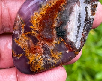 Natural red, yellow purple colours plume agate cabochon & rare agate stone, Moss agate crystal.